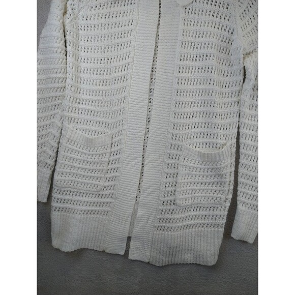 Cabi Open Stitch Cardigan #6237 White  Women's Small Coastal Sweater pockets - Picture 2 of 14